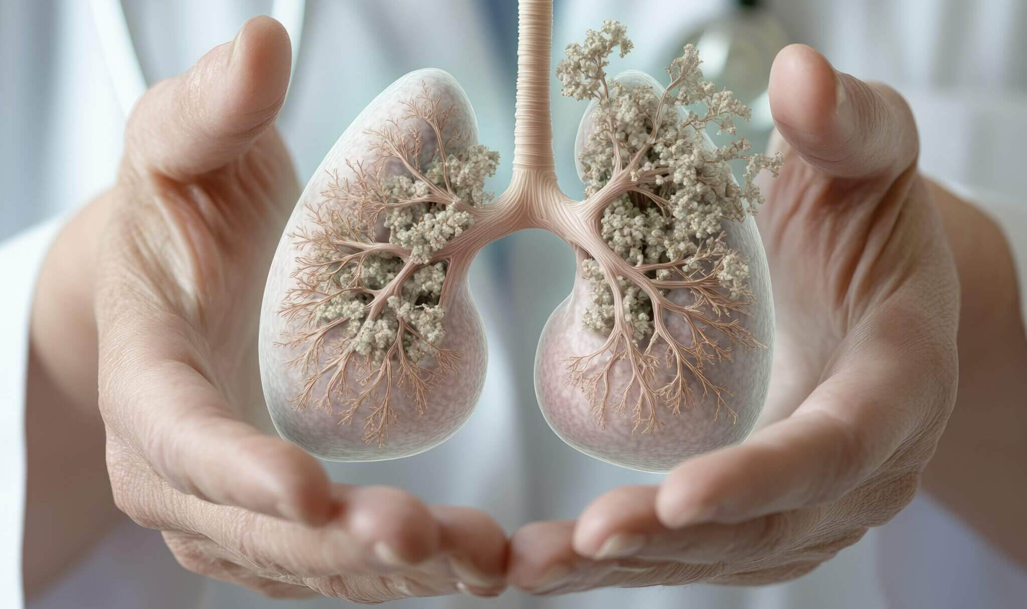 Representation of human lungs in hands as a symbol for mesothelioma, asbestos exposure, and lung diseases